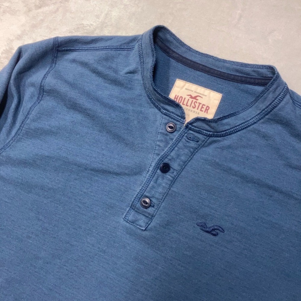 Y2K Hollister‎ Mens Medium Henley Long Sleeve Shirt Seagull Logo Vintage Surf